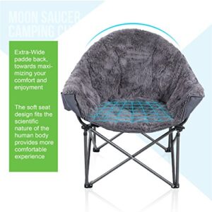 ALPHA CAMP Plush Moon Saucer Chair with Carry Bag - Supports 350 LBS, Gray