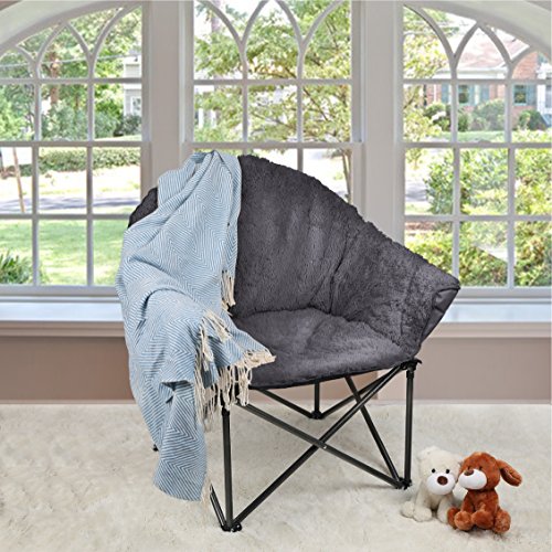 ALPHA CAMP Plush Moon Saucer Chair with Carry Bag - Supports 350 LBS, Gray