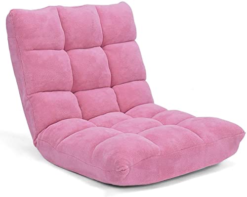 FANTASK 14-Position Floor Sofa, Folding Memory Foam Floor Chair w/Comfy Cushions & Study Steel Frame, Angle Adjustable Floor Couch Sofa , Floor Lounge Sofa for Reading Game Meditating(Pink)