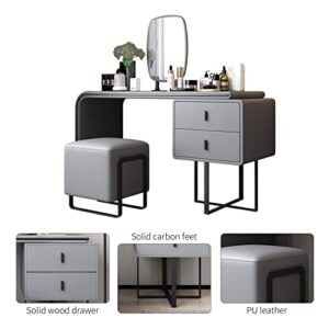 FUKAYI Vanity Makeup Table Set, Makeup Desk with Mirror and Stool, Dressing Table with Drawers, Dresser Desk for Wife Girlfriend, Grey Black