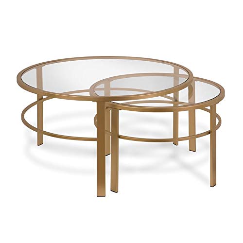 Henn&Hart Round Nested Coffee Table in Brass, Coffee Table coffee tables for living room, studio apartment essentials