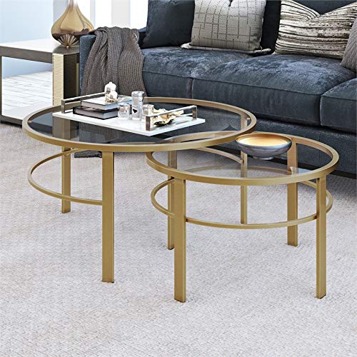 Henn&Hart Round Nested Coffee Table in Brass, Coffee Table coffee tables for living room, studio apartment essentials