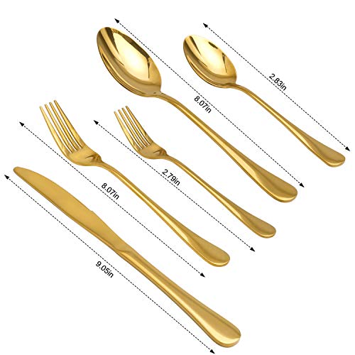 Gold Silverware Set Stainless Steel, 40 Piece Anti-Rust Mirror Polished Flatware Gold Utensils Set Service for 8 with Gift Packaging, Dishwasher Safe