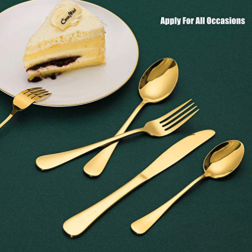 Gold Silverware Set Stainless Steel, 40 Piece Anti-Rust Mirror Polished Flatware Gold Utensils Set Service for 8 with Gift Packaging, Dishwasher Safe