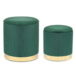 adeco round velvet storage ottoman,vanity stool chair,upholstered foot rest stool with gold plating base for living room or bedroom (pack of 2)