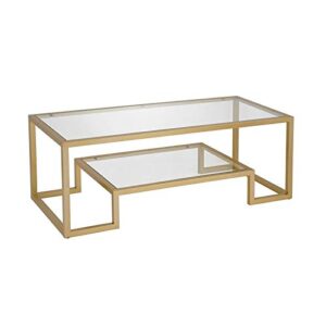 henn&hart 45″ wide rectangular coffee table in brass, modern coffee tables for living room, studio apartment essentials