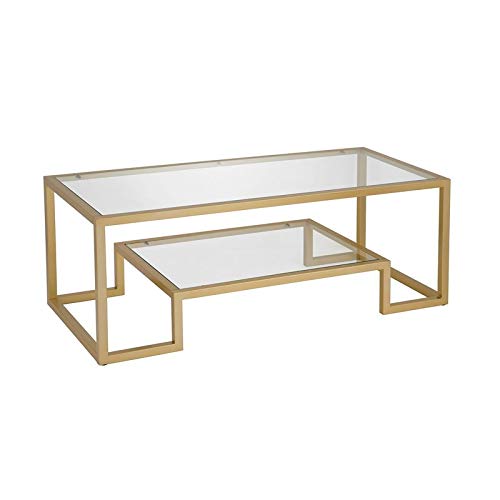 Henn&Hart 45" Wide Rectangular Coffee Table in Brass, Modern coffee tables for living room, studio apartment essentials