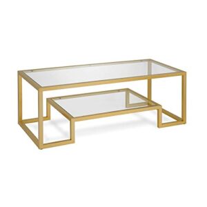 Henn&Hart 45" Wide Rectangular Coffee Table in Brass, Modern coffee tables for living room, studio apartment essentials