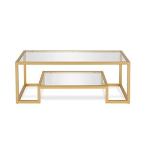 Henn&Hart 45" Wide Rectangular Coffee Table in Brass, Modern coffee tables for living room, studio apartment essentials