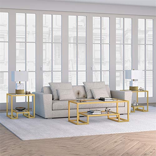 Henn&Hart 45" Wide Rectangular Coffee Table in Brass, Modern coffee tables for living room, studio apartment essentials