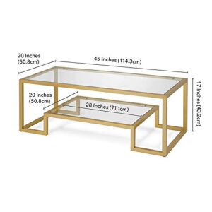 Henn&Hart 45" Wide Rectangular Coffee Table in Brass, Modern coffee tables for living room, studio apartment essentials