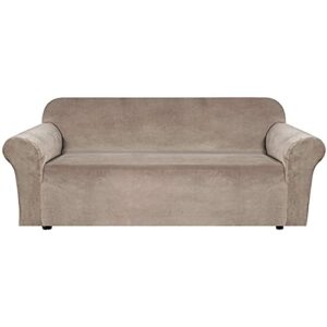 enova floral sofa slipcover couch covers, ultra soft thick stretch velvet fabric sofa slipcover 3 seater couch covers, sofa durable furniture protector for living room (taupe)