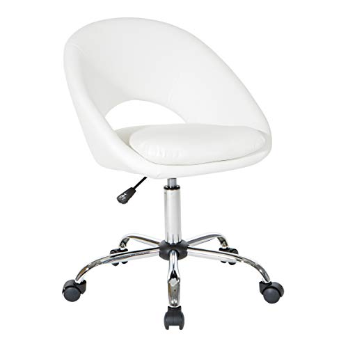 OSP Home Furnishings Milo Office Chair,Adjustable Height, Engineered Wood, Faux Leather, Chrome, Fabric, White