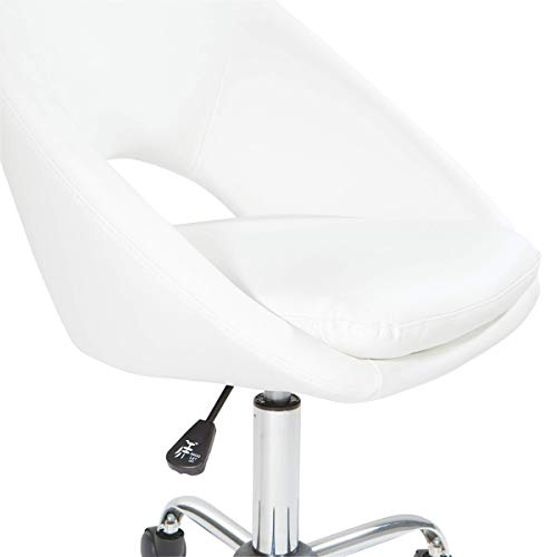 OSP Home Furnishings Milo Office Chair,Adjustable Height, Engineered Wood, Faux Leather, Chrome, Fabric, White