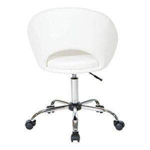 OSP Home Furnishings Milo Office Chair,Adjustable Height, Engineered Wood, Faux Leather, Chrome, Fabric, White