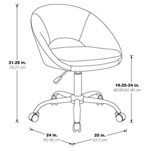 OSP Home Furnishings Milo Office Chair,Adjustable Height, Engineered Wood, Faux Leather, Chrome, Fabric, White