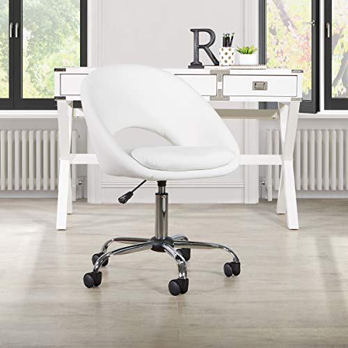 OSP Home Furnishings Milo Office Chair,Adjustable Height, Engineered Wood, Faux Leather, Chrome, Fabric, White