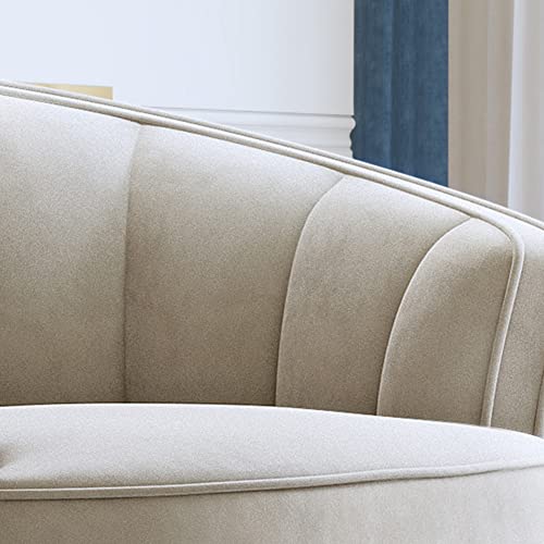 LUMISOL Modern Velvet Barrel Chair Accent Chair Arm Chair with Golden Legs, Upholstered Vanity Chair Comfy Curved Adult Chair for Bedroom (Beige Barrel)