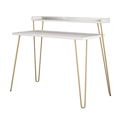 Ameriwood Home Haven Retro Riser, Desk, White with Gold Legs