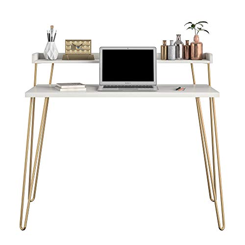 Ameriwood Home Haven Retro Riser, Desk, White with Gold Legs