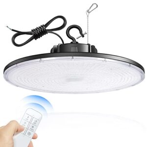 bbestled 200w led high bay light, ufo led shop light remote dimming on/off 5000k 30,000lm warehouse light with 5’ cable/hanging hook/safe rope for factory church warehouse ul &dlc listed ac100-277v