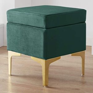 ornavo home madison modern contemporary square upholstered velvet ottoman – vanity chair – gold metal legs – emerald green