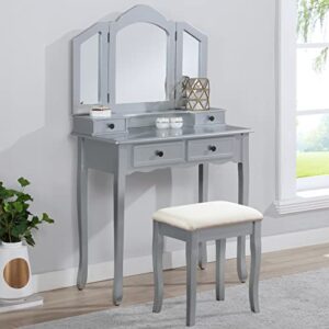 roundhill furniture sanlo wooden vanity | make up table and stool set | silver