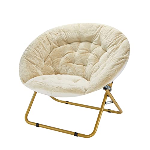 Urban Shop Faux Fur Saucer Chair, 36.2D x 36.2W x 31.9H in, Ivory