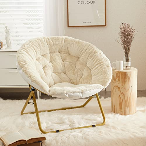 Urban Shop Faux Fur Saucer Chair, 36.2D x 36.2W x 31.9H in, Ivory