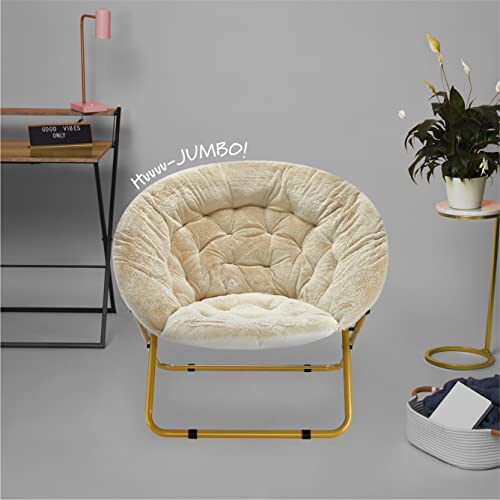 Urban Shop Faux Fur Saucer Chair, 36.2D x 36.2W x 31.9H in, Ivory