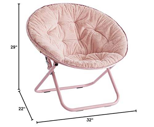 Urban Shop Faux Fur with Holographic Trim Foldable Saucer Chair, Blush