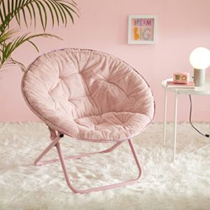 Urban Shop Faux Fur with Holographic Trim Foldable Saucer Chair, Blush