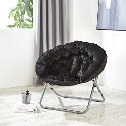 Urban Shop Oversized Micromink Moon Saucer Chair, Black - 37" L x 30" W X 30" D