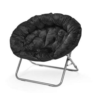 Urban Shop Oversized Micromink Moon Saucer Chair, Black - 37" L x 30" W X 30" D