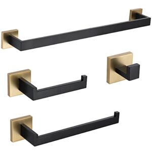 turs 4-piece bathroom hardware set matte black and brushed gold towel bar holder set hand towel holder toilet paper holder towel hooks,stainless steel wall mounted