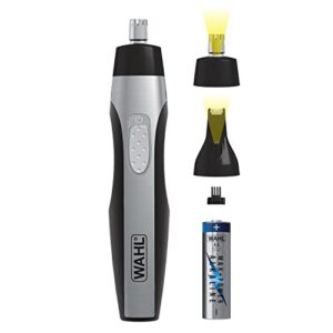 wahl lighted nose, ear, and eyebrow trimmer for painless easy to see facial hair trimmer for men & women battery included. – model 3023283