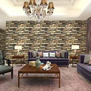 TUOKING 17.7 in x 32 ft Peel and Stick Wallpaper Self-Adhesive Removable Home Decoration, Stone Brick