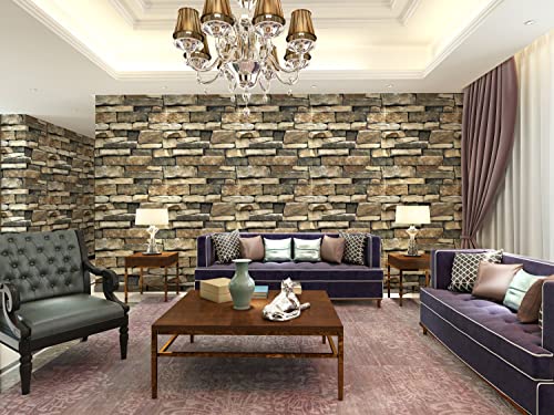 TUOKING 17.7 in x 32 ft Peel and Stick Wallpaper Self-Adhesive Removable Home Decoration, Stone Brick