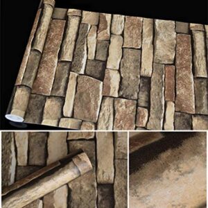 TUOKING 17.7 in x 32 ft Peel and Stick Wallpaper Self-Adhesive Removable Home Decoration, Stone Brick