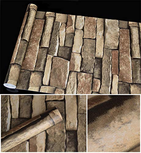 TUOKING 17.7 in x 32 ft Peel and Stick Wallpaper Self-Adhesive Removable Home Decoration, Stone Brick