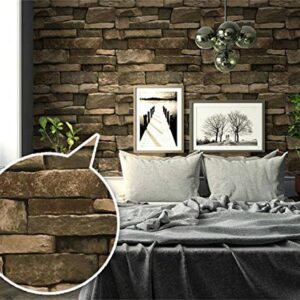 TUOKING 17.7 in x 32 ft Peel and Stick Wallpaper Self-Adhesive Removable Home Decoration, Stone Brick