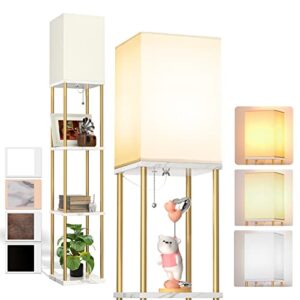 addlon Gold Floor Lamp, 4-Tier Display Floor Lamp with Shelves, LED Floor Lamp with 3CCT Bulb, Modern Floor Lamp for Bedroom, Livingroom and Office - Marble Texture & Gold Frame