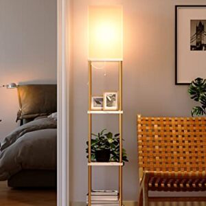 addlon Gold Floor Lamp, 4-Tier Display Floor Lamp with Shelves, LED Floor Lamp with 3CCT Bulb, Modern Floor Lamp for Bedroom, Livingroom and Office - Marble Texture & Gold Frame