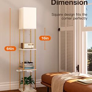 addlon Gold Floor Lamp, 4-Tier Display Floor Lamp with Shelves, LED Floor Lamp with 3CCT Bulb, Modern Floor Lamp for Bedroom, Livingroom and Office - Marble Texture & Gold Frame