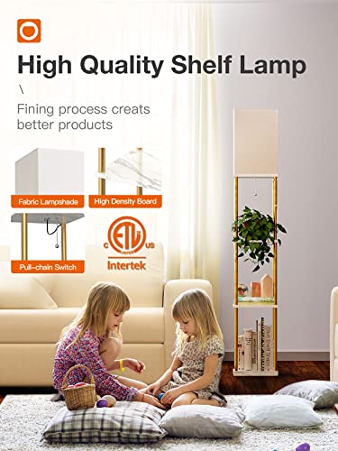 addlon Gold Floor Lamp, 4-Tier Display Floor Lamp with Shelves, LED Floor Lamp with 3CCT Bulb, Modern Floor Lamp for Bedroom, Livingroom and Office - Marble Texture & Gold Frame