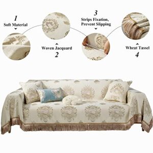 STACYPIK Retro Woven Jacquard Boho Couch Cover for Dogs,Victorian Tassel Sofa Cover,Pets Furniture Cover Protector for 2 Cushion Futon Loveseat Sofa Stylish Throws Cover Blankets Easy Install-71x118IN