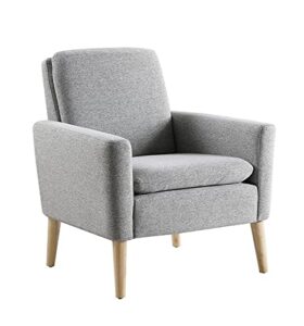 lohoms mid-century modern accent chair fabric upholstered comfy reading arm chair for bedroom, living room stuffed seat single sofa chair with wood legs – grey