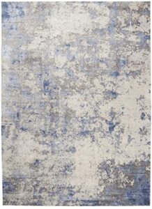 nourison sleek textures abstract blue/ivory/grey 7’10” x 10’6″ area -rug, easy -cleaning, non shedding, bed room, living room, dining room, kitchen (8×11)