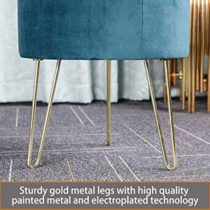 GLOVAL HOME Modern Round Velvet Storage Ottoman Footrest Stool/Seat with Gold Metal Legs & Tray Top Coffee Table,Vanity Stool- (Teal)