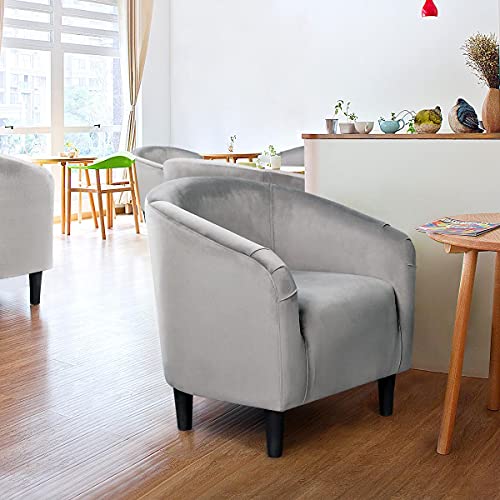 Yaheetech Living Room Chair, Velvet Accent Chair Upholstered Barrel Chair Sitting Chair with Armrest and Low Back for Living Room Bedroom, Grey
